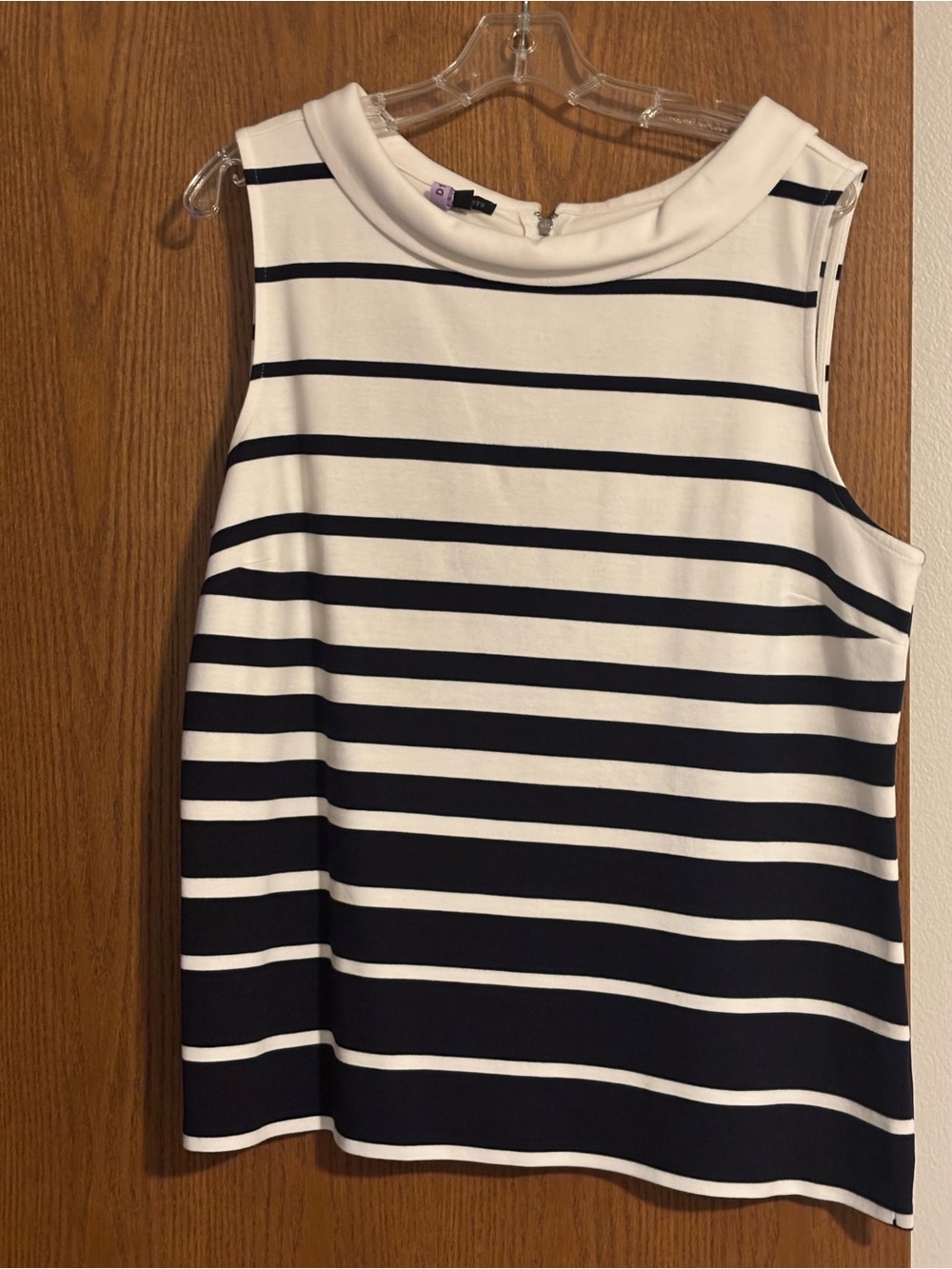 Talbots White and Navy Striped Sleeveless Shell